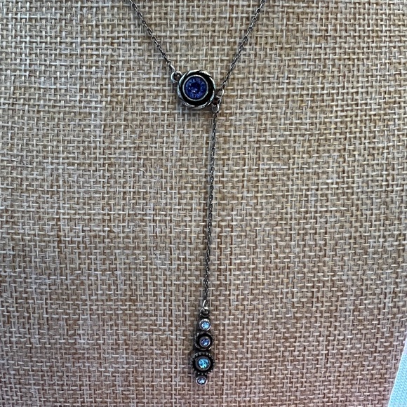 Retired BRIGHTON Halo Swarovski Crystal Silver Chain Lariat Y Necklace - Picture 3 of 5